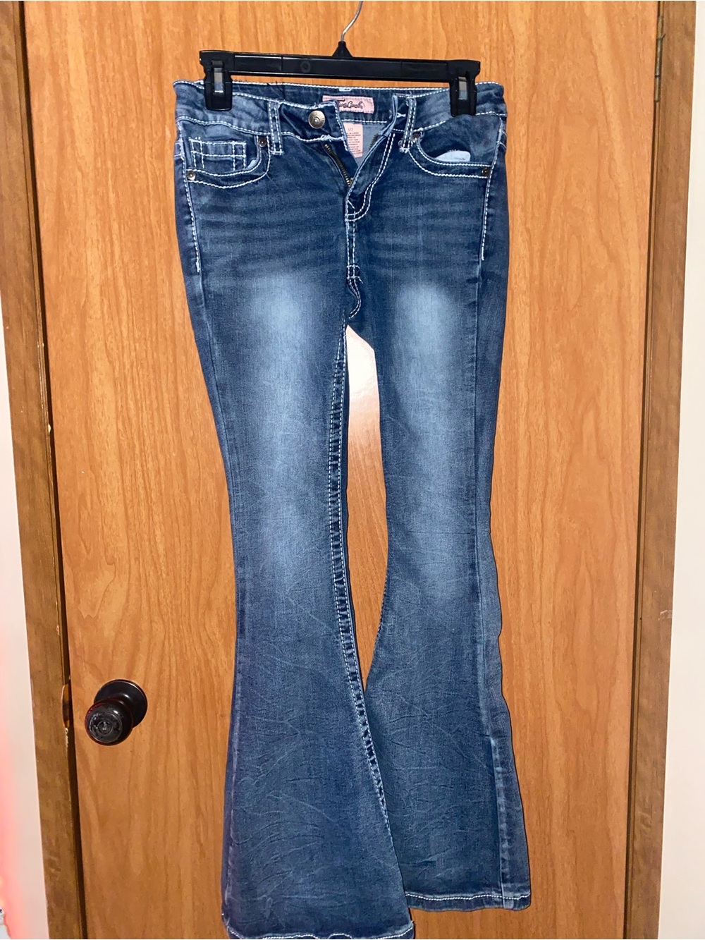Dark Blue Flare Jeans with Mid-Rise Comfort